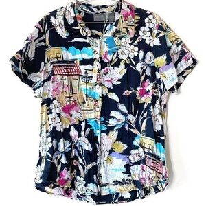 Chico's floral painting Hawaiian print button down shirt  - Multicolor